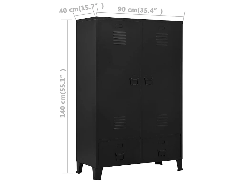 Garde-robe industrielle Noir 90x40x140 Acier
