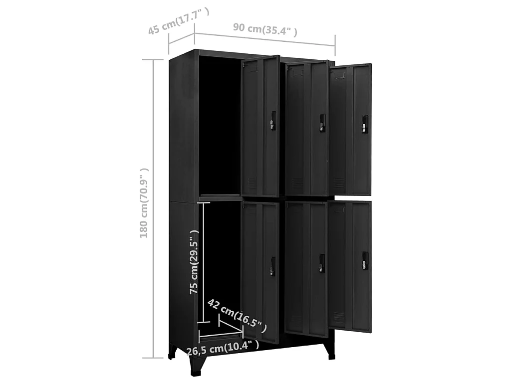 Armoire à casiers Anthracite 90x45x180 Acier