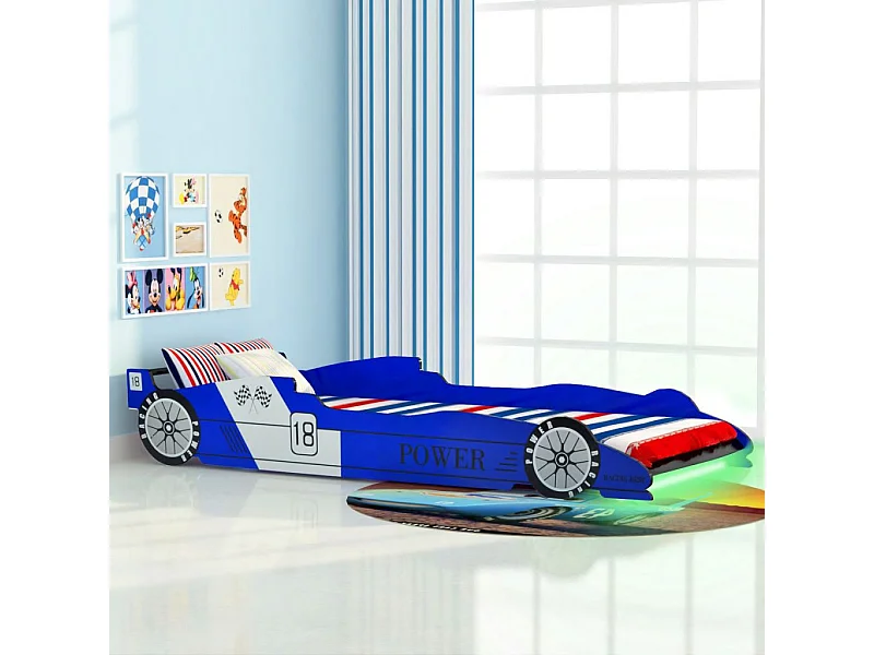 Lit voiture de course pour enfants avec LED 90x200 Bleu