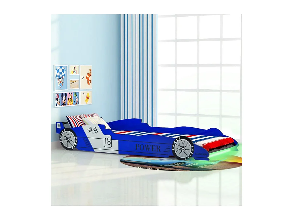 Lit voiture de course pour enfants avec LED 90x200 Bleu