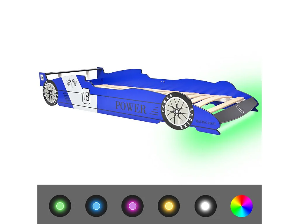 Lit voiture de course pour enfants avec LED 90x200 Bleu