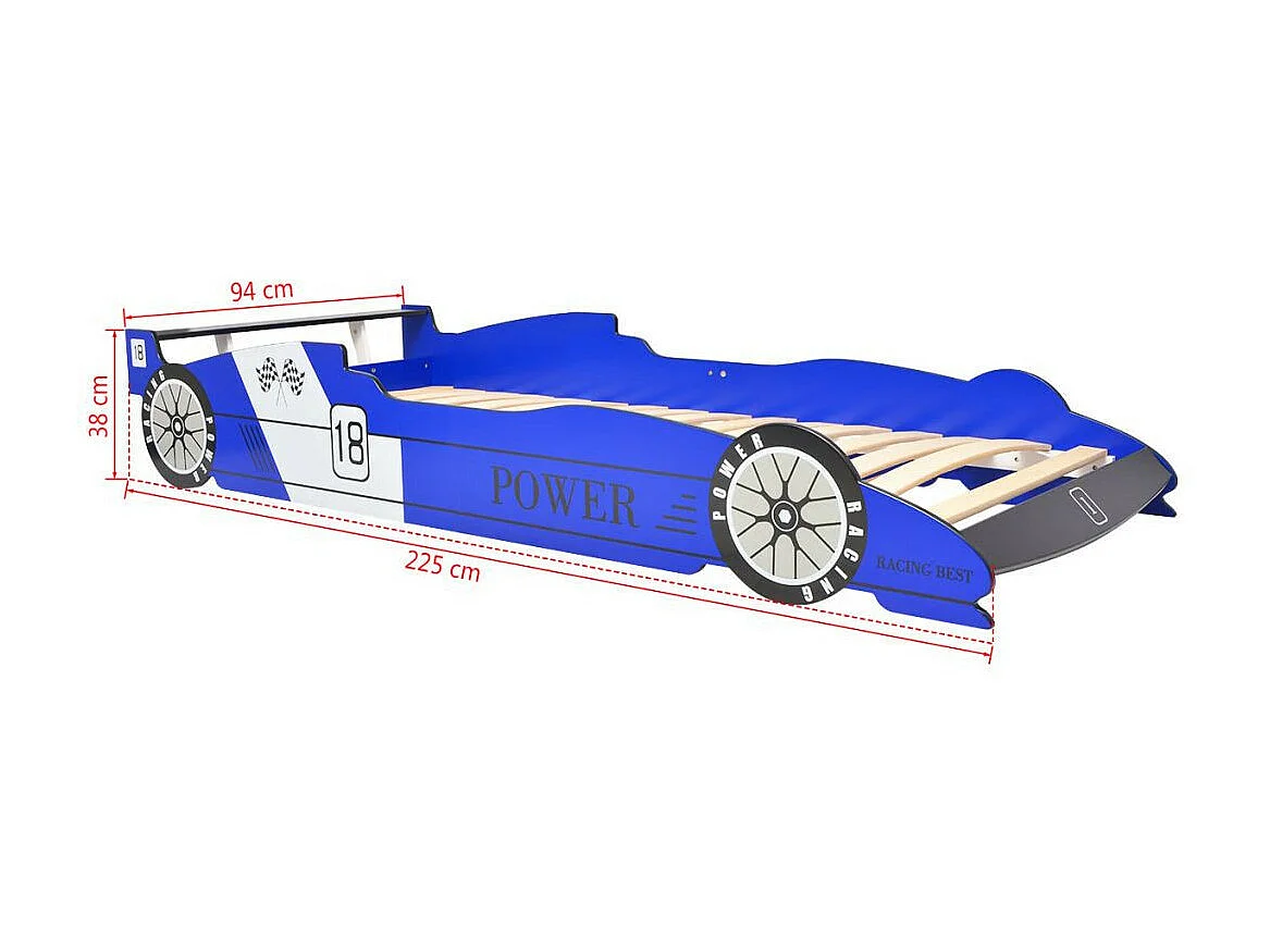 Lit voiture de course pour enfants avec LED 90x200 Bleu