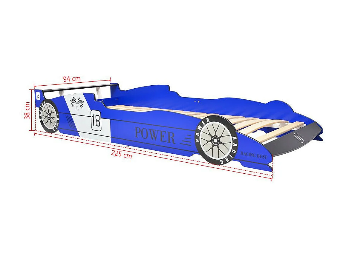 Lit voiture de course pour enfants 90x200 Bleu 2