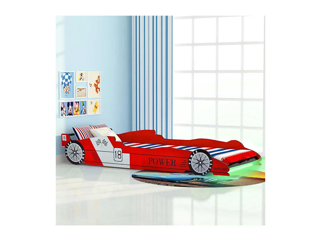Lit voiture de course pour enfants avec LED 90x200 Rouge
