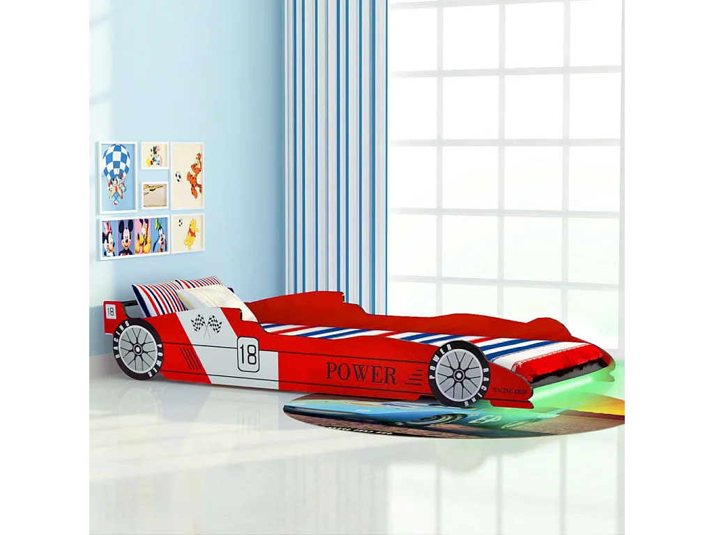 Lit voiture de course pour enfants avec LED 90x200 Rouge