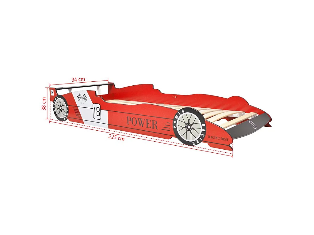 Lit voiture de course pour enfants avec LED 90x200 Rouge