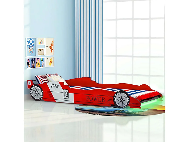 Lit voiture de course pour enfants avec LED 90x200 Rouge