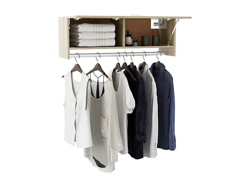 Meuble d’entrée mural avec penderie 100cm – Modèle Refleta-Chêne clair