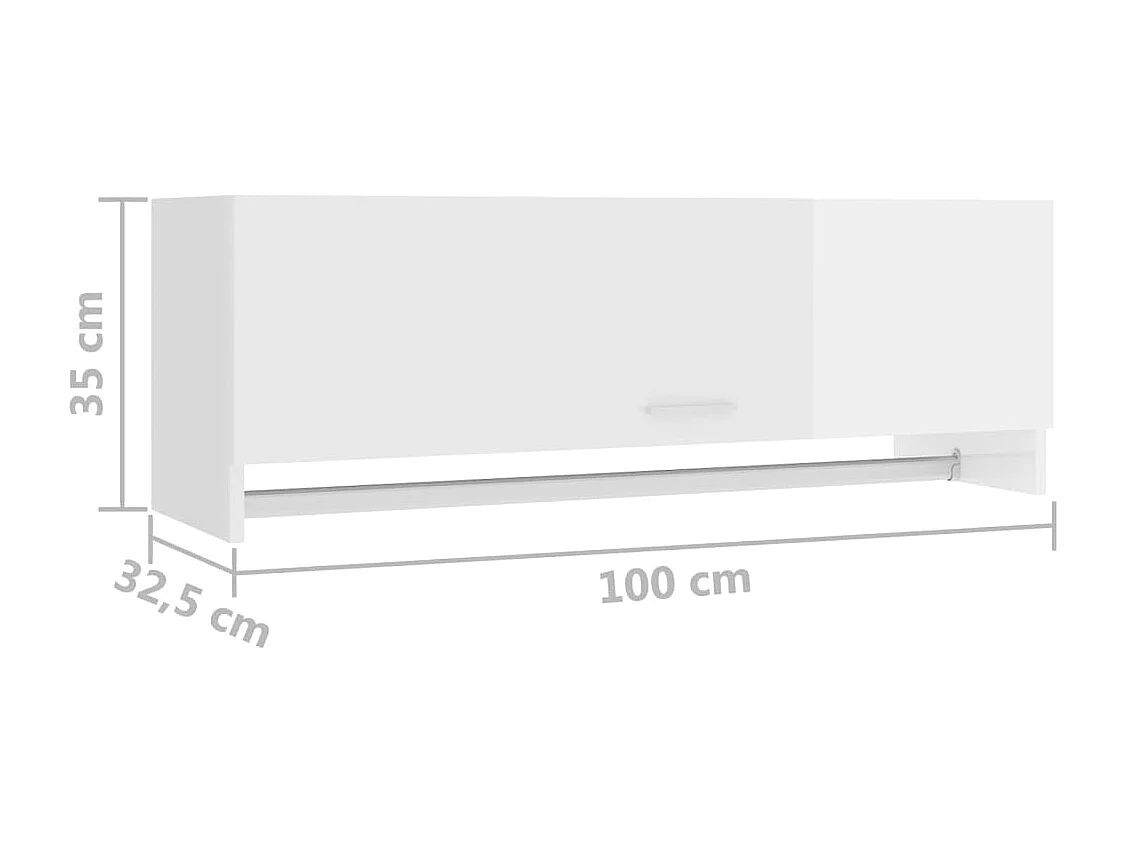 Meuble d’entrée mural avec penderie 100cm – Modèle Refleta-Blanc brillant