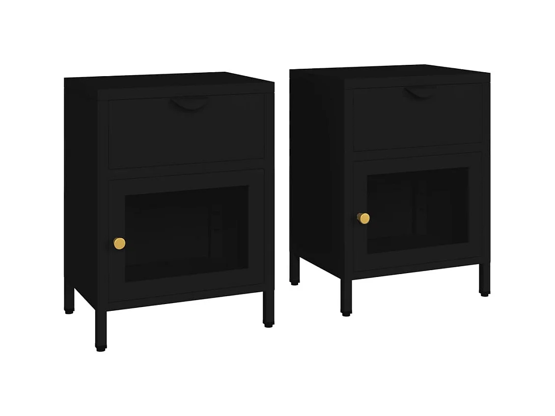 Tables de chevet 2 pcs Noir 40x30x54,5 cm Acier et verre