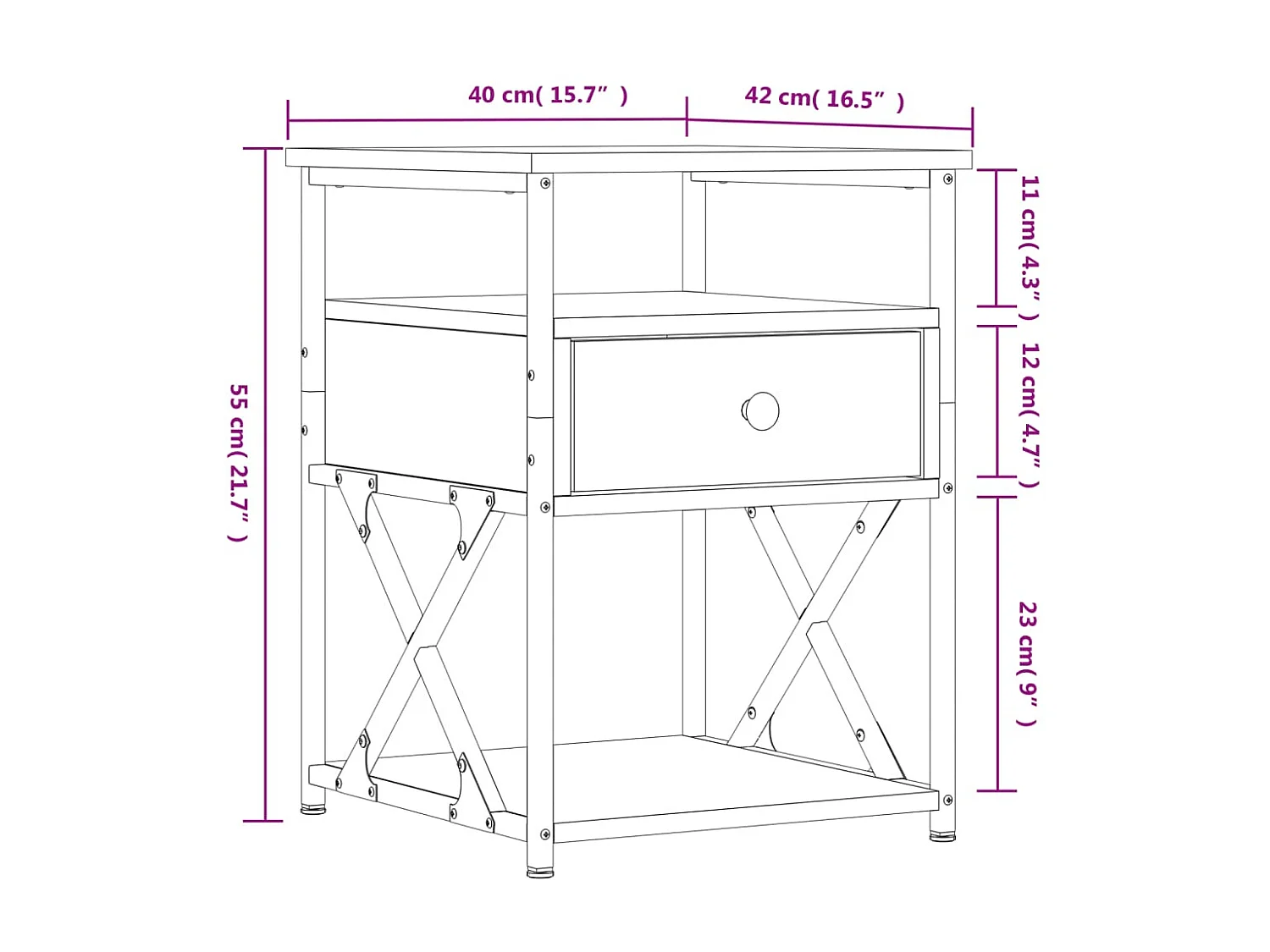 Tables de chevet 2pcs chêne marron 40x42x55cm bois d'ingénierie