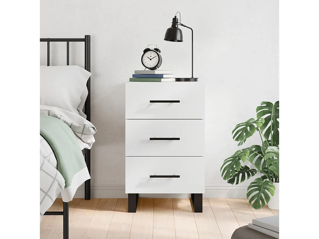 Mesita de noche blanca 40x40x66 cm de madera contrachapada