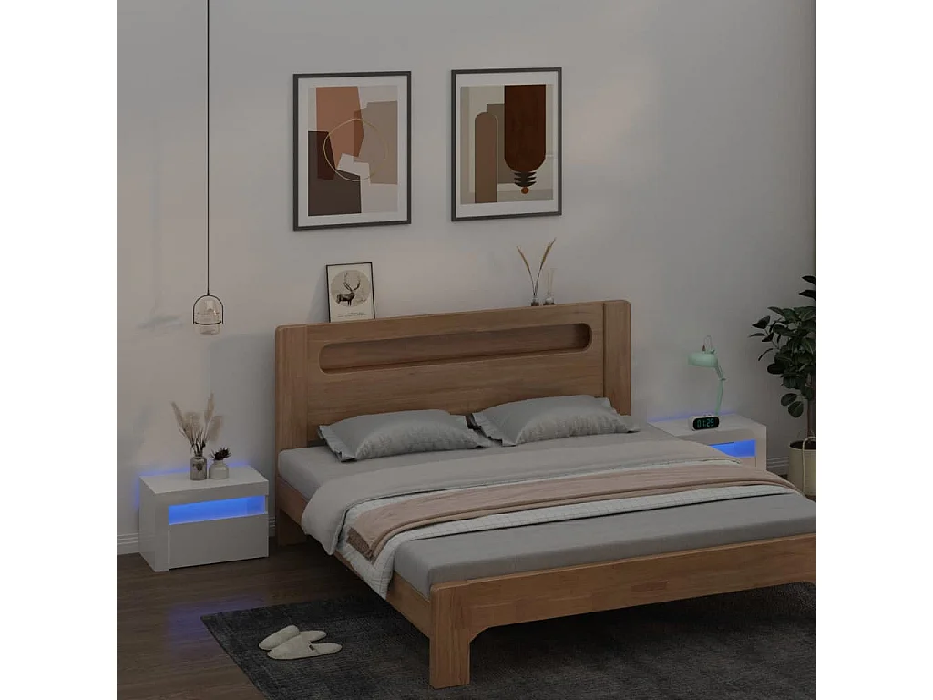Tables de chevet 2 pcs avec LED Blanc brillant 60x35x40 cm