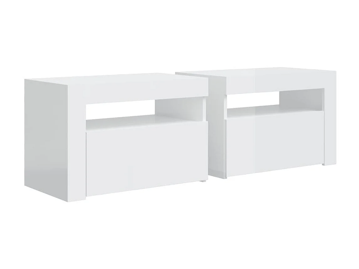 Tables de chevet 2 pcs avec LED Blanc brillant 60x35x40 cm
