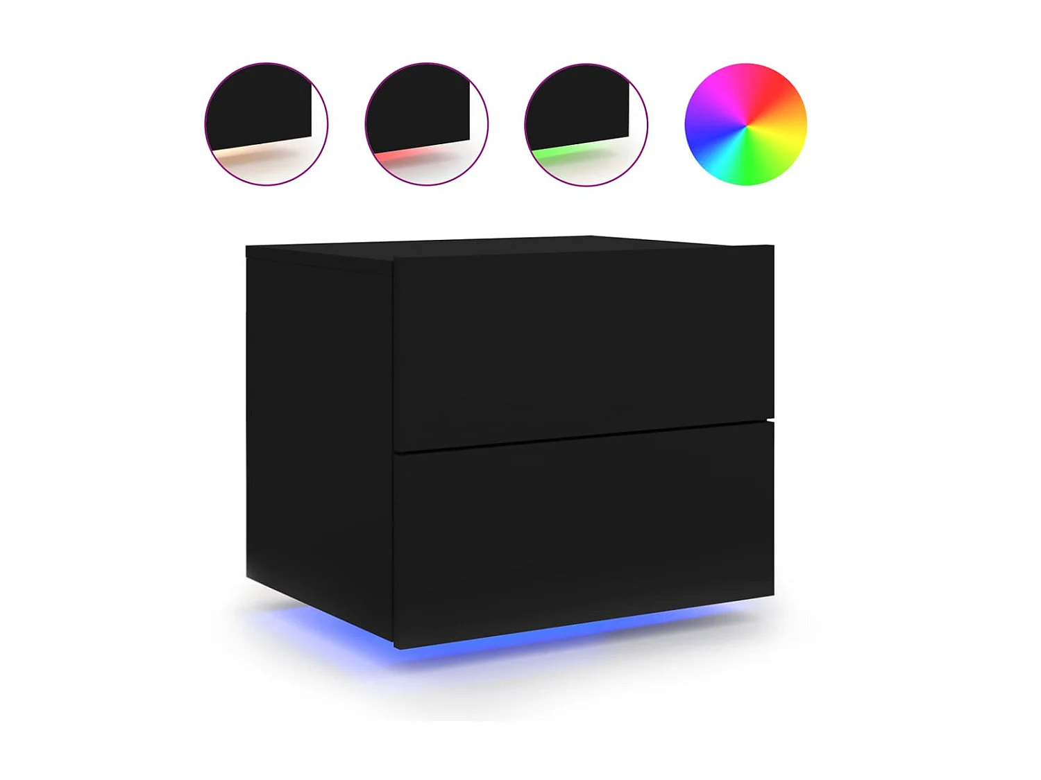 Nachtkastje voor wandmontage met zwarte LED-verlichting