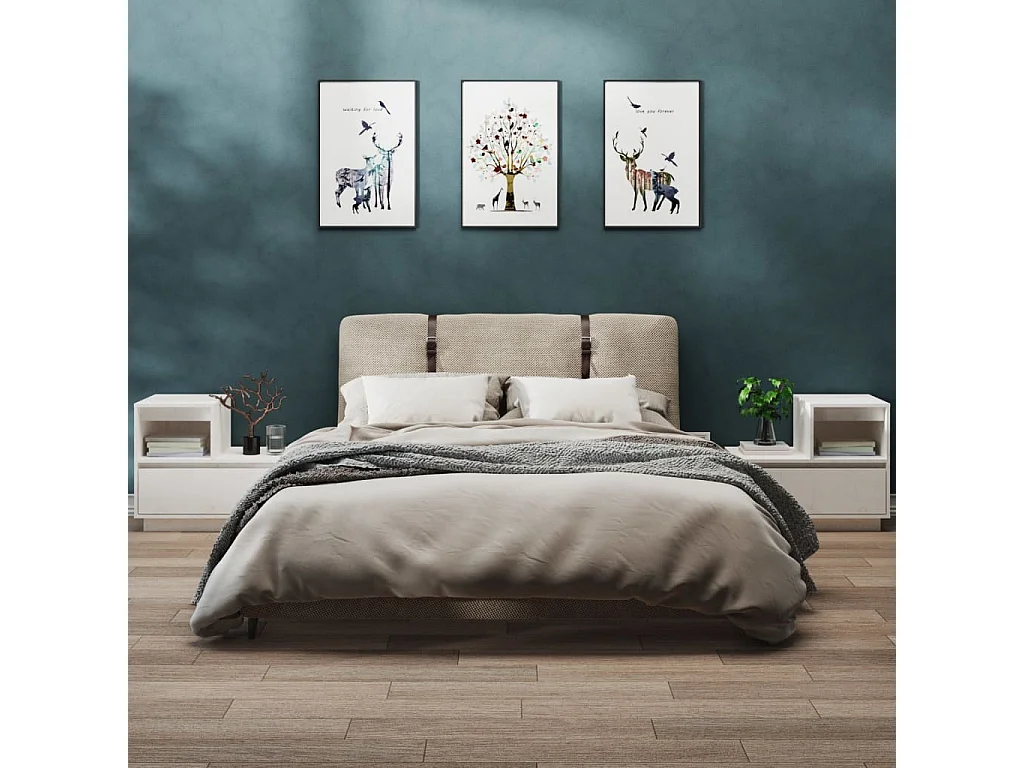 Nachttische 2 Stk. Weiß 60x34x51 cm Massives Kiefernholz