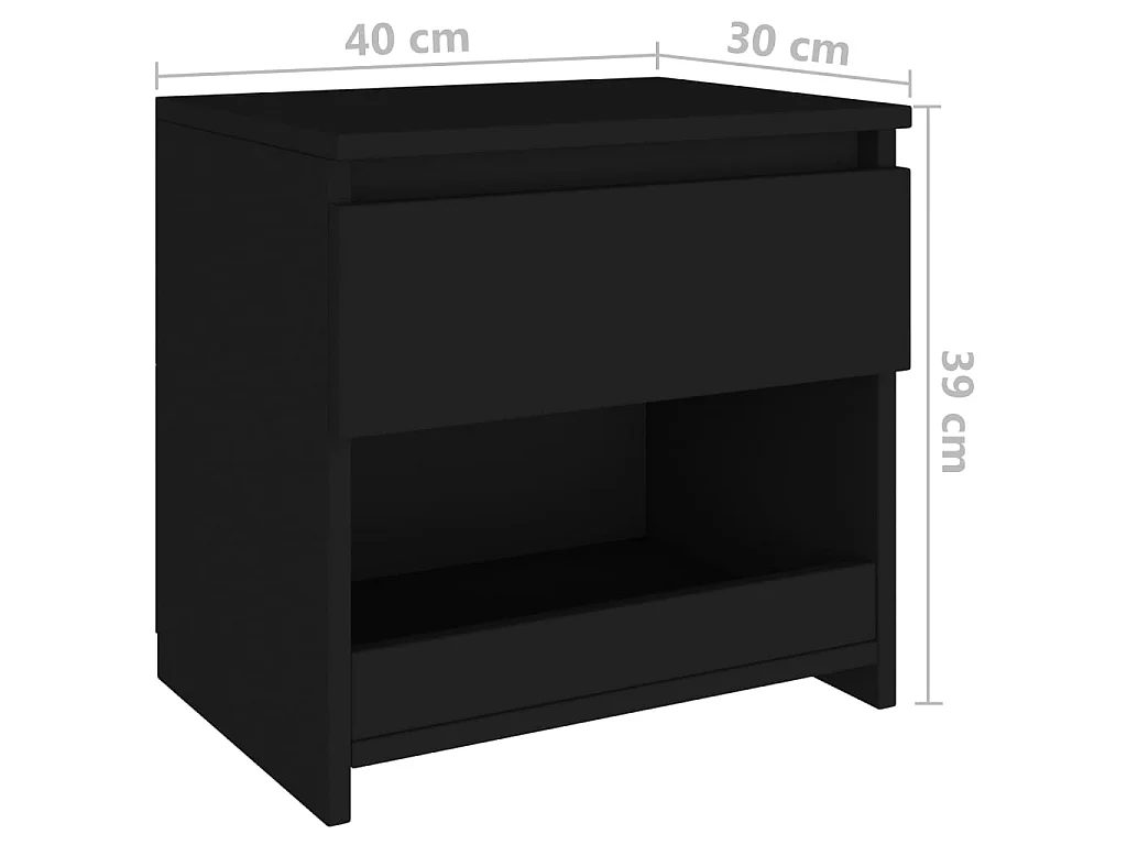 Tables de chevet 2 pcs Noir 40x30x39 cm Aggloméré