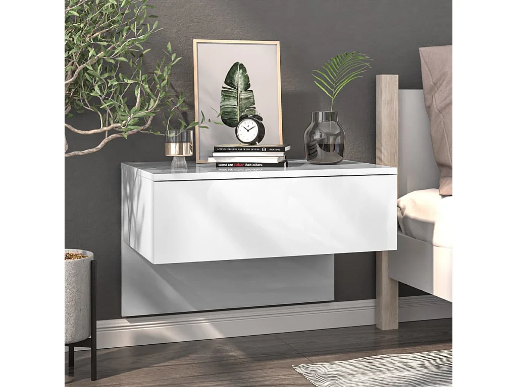 Tables de chevet murales 2 pcs Blanc brillant