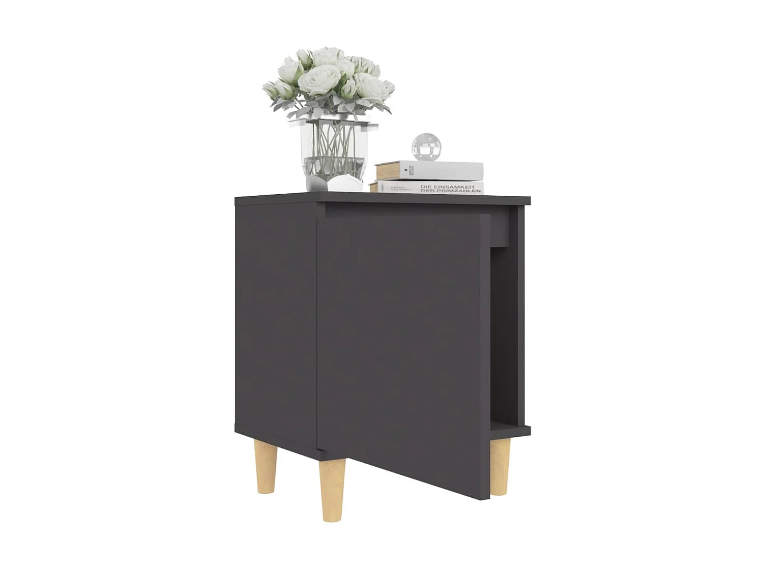 Nachtkastje met massief houten poten Grijs 40x30x50 cm