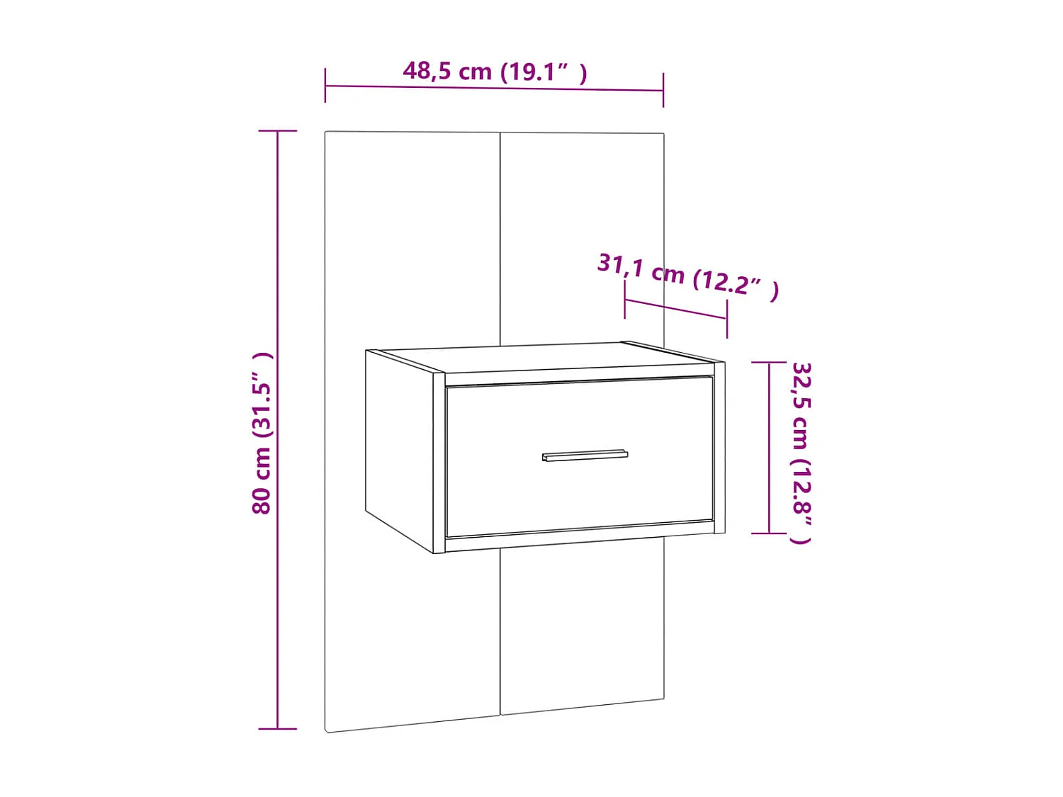 Mesita de noche de pared gris Sonoma