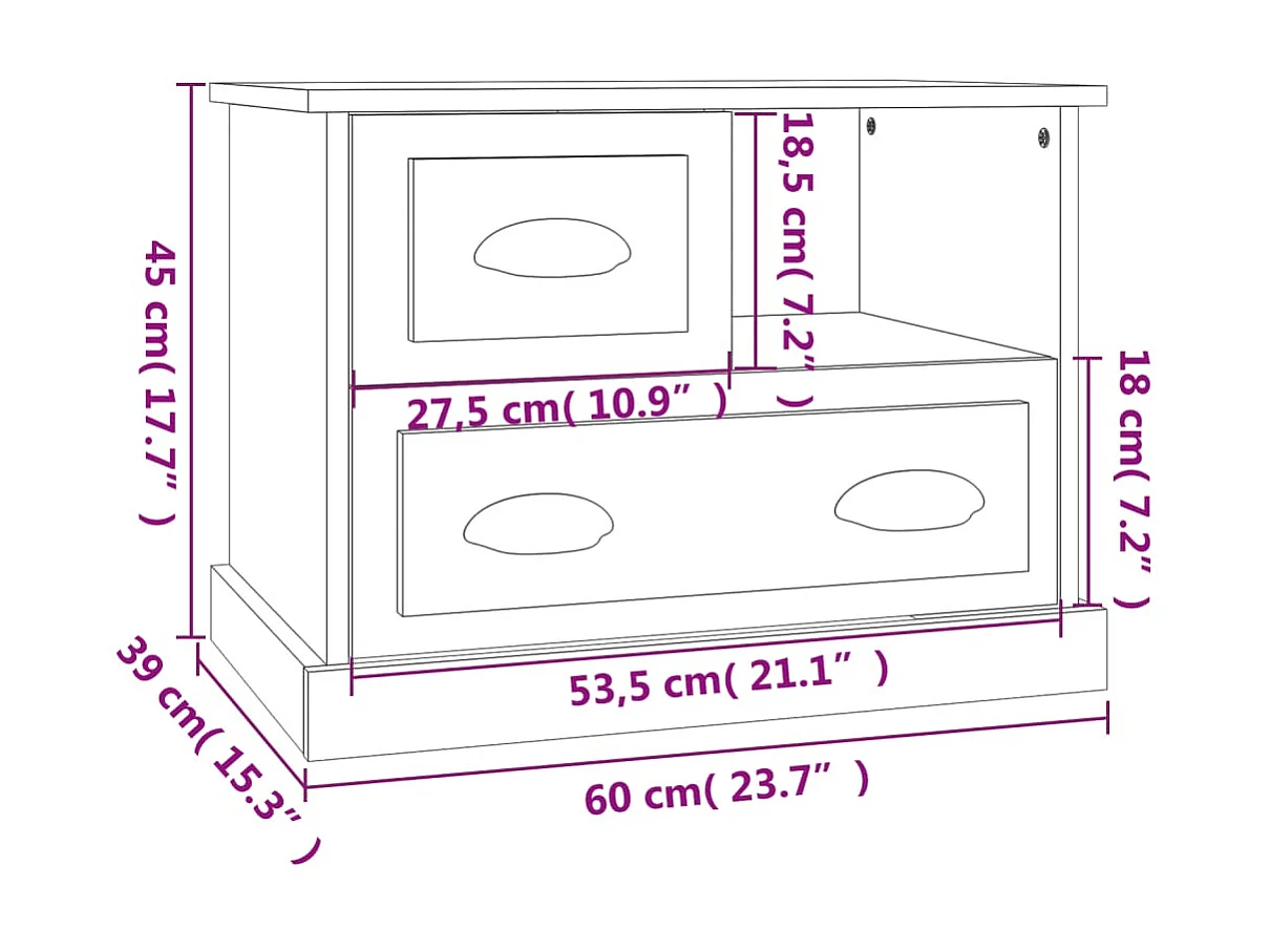 Table de chevet gris béton 60x39x45 cm