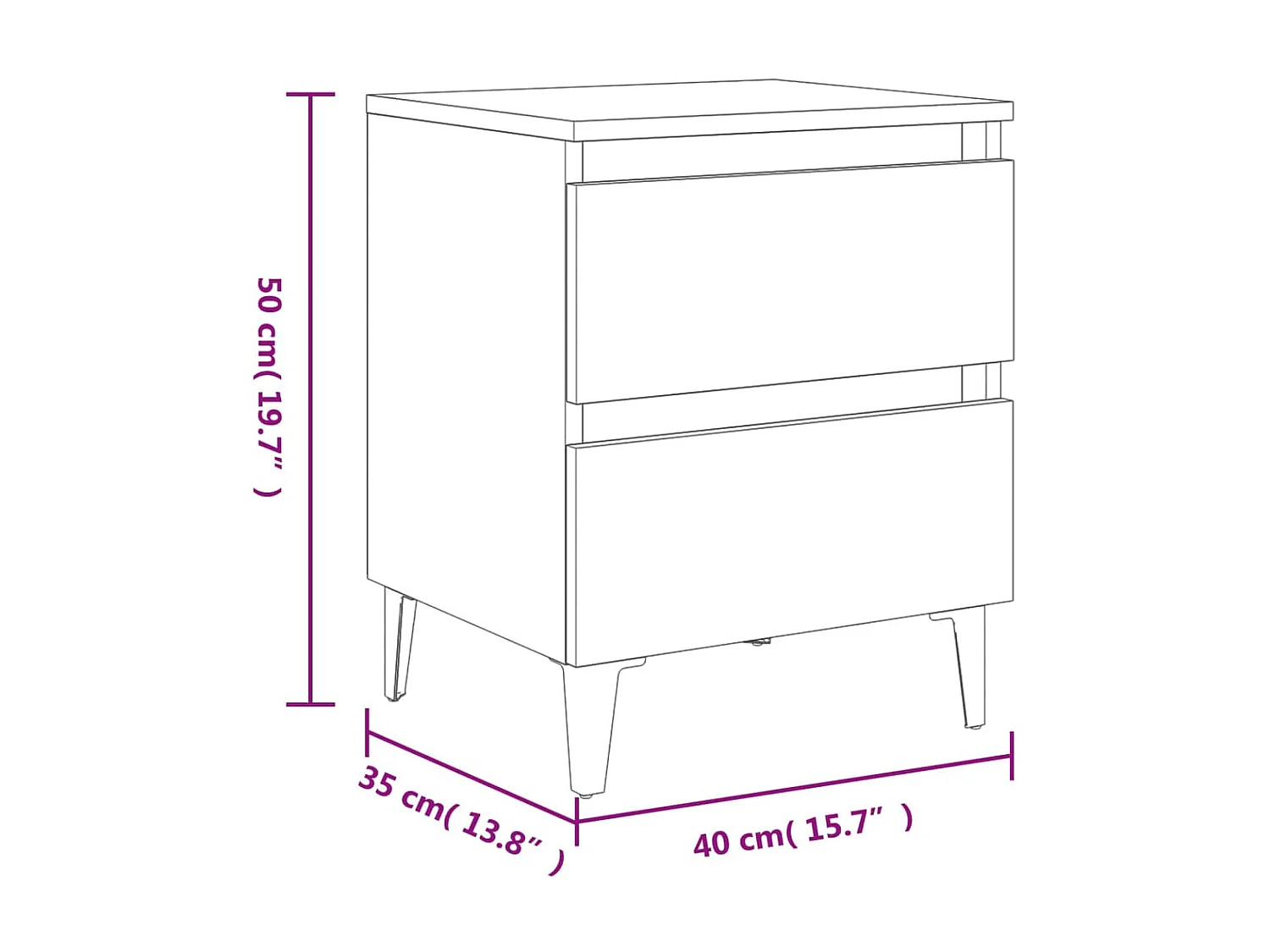 Nachtkastjes 2 stuks Betongrijs 40x35x50 cm Spaanplaat