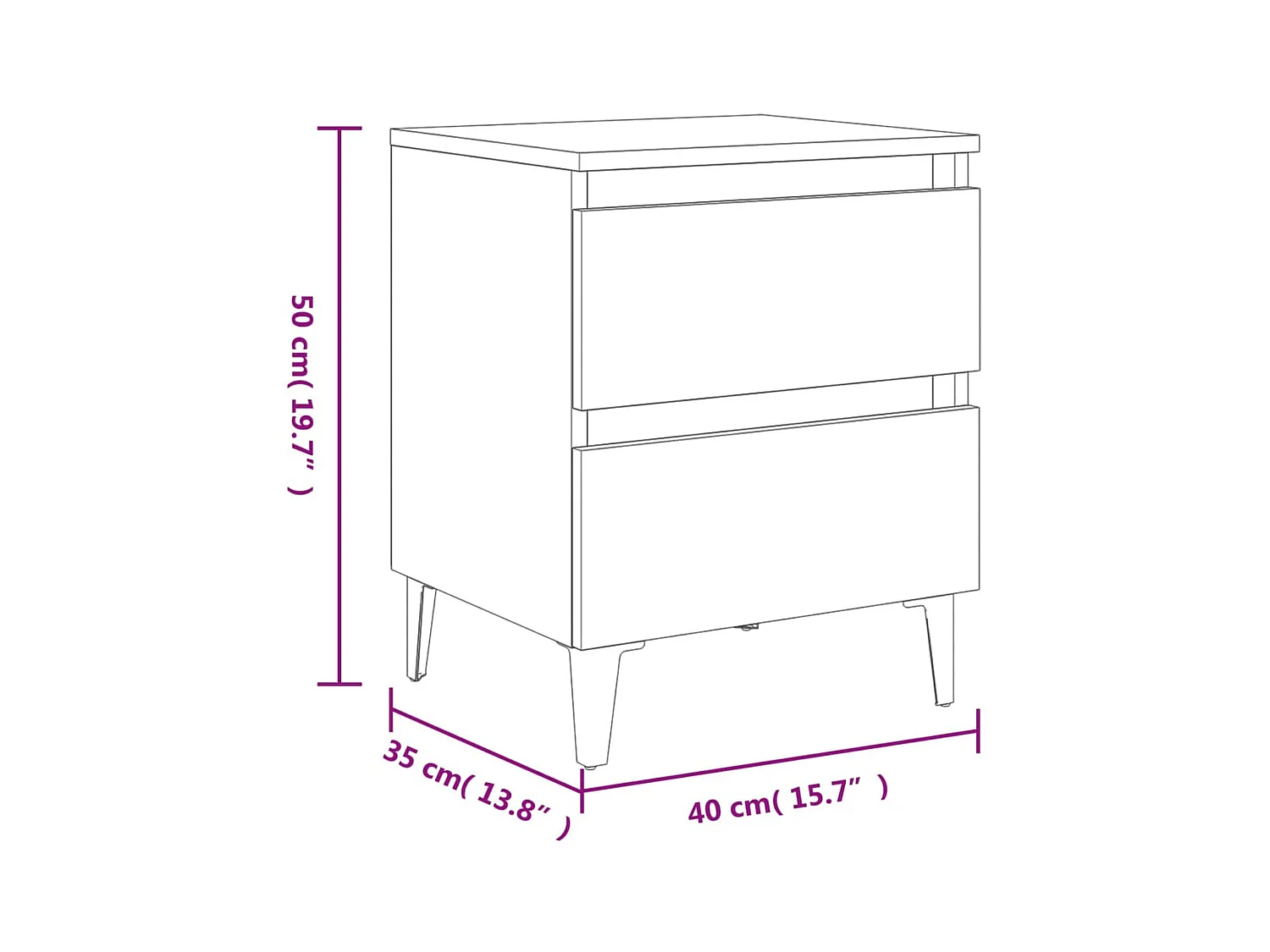 Tables de chevet 2 pcs Gris béton 40x35x50 cm Aggloméré