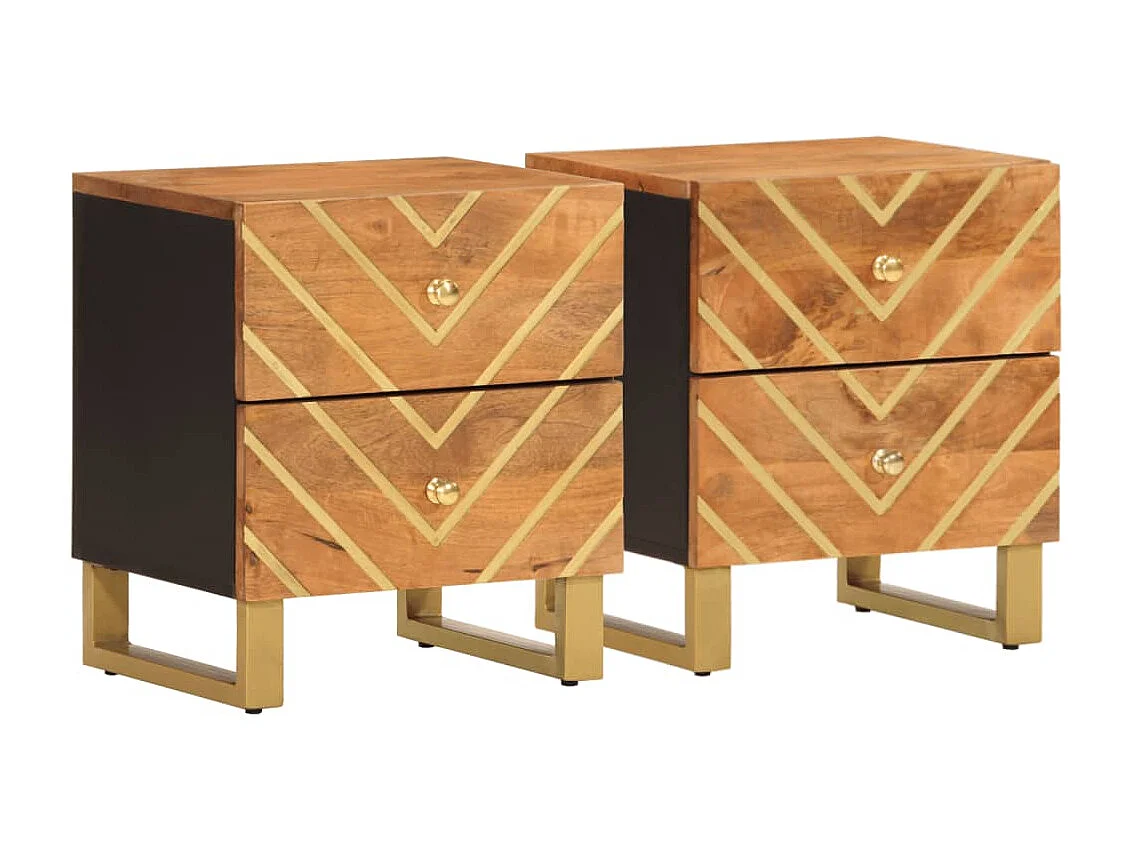 Tables de chevet 2 pcs marron et noir bois de manguier solide