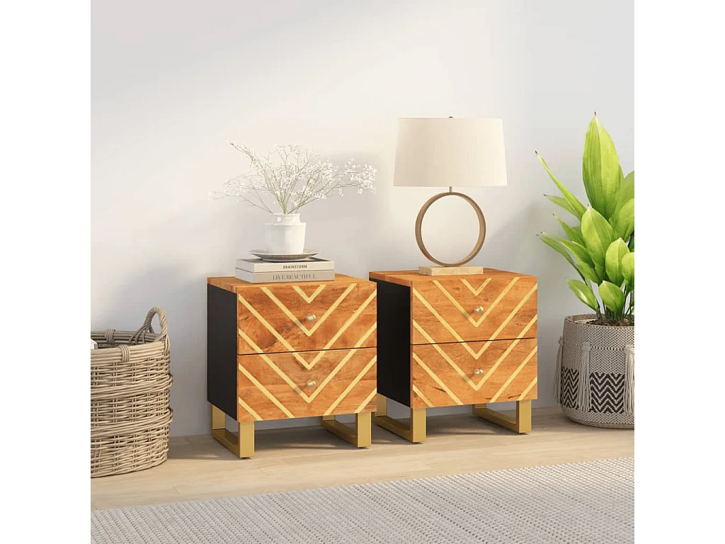 Tables de chevet 2 pcs marron et noir bois de manguier solide