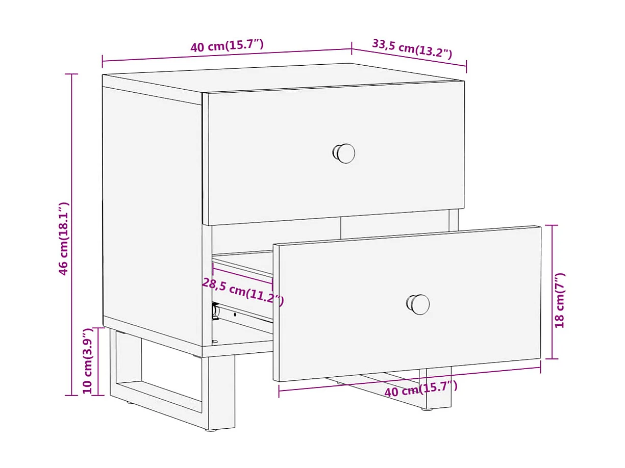 Tables de chevet 2 pcs marron et noir bois de manguier solide