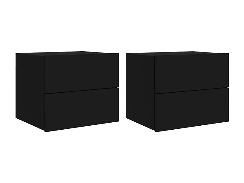 Tables de chevet murales avec lumières LED 2 pcs noir