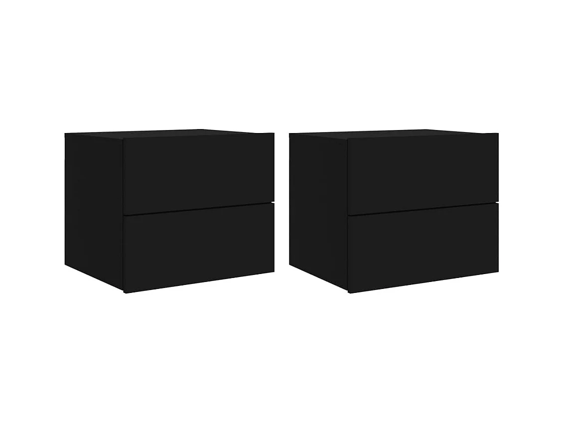 Tables de chevet murales avec lumières LED 2 pcs noir