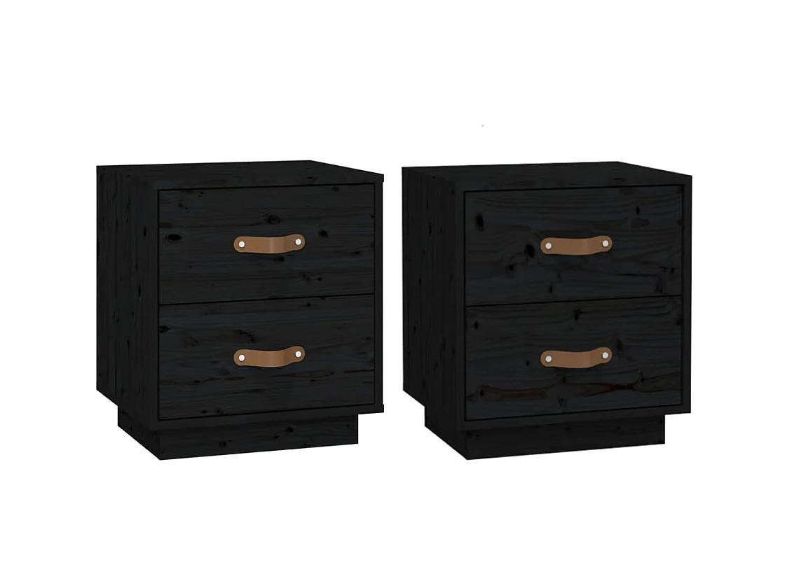 Tables de chevet 2 pcs Noir 40x34x45 cm Bois de pin massif