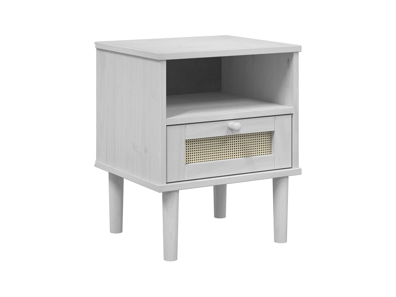 Table de chevet SENJA aspect de rotin blanc bois de pin massif
