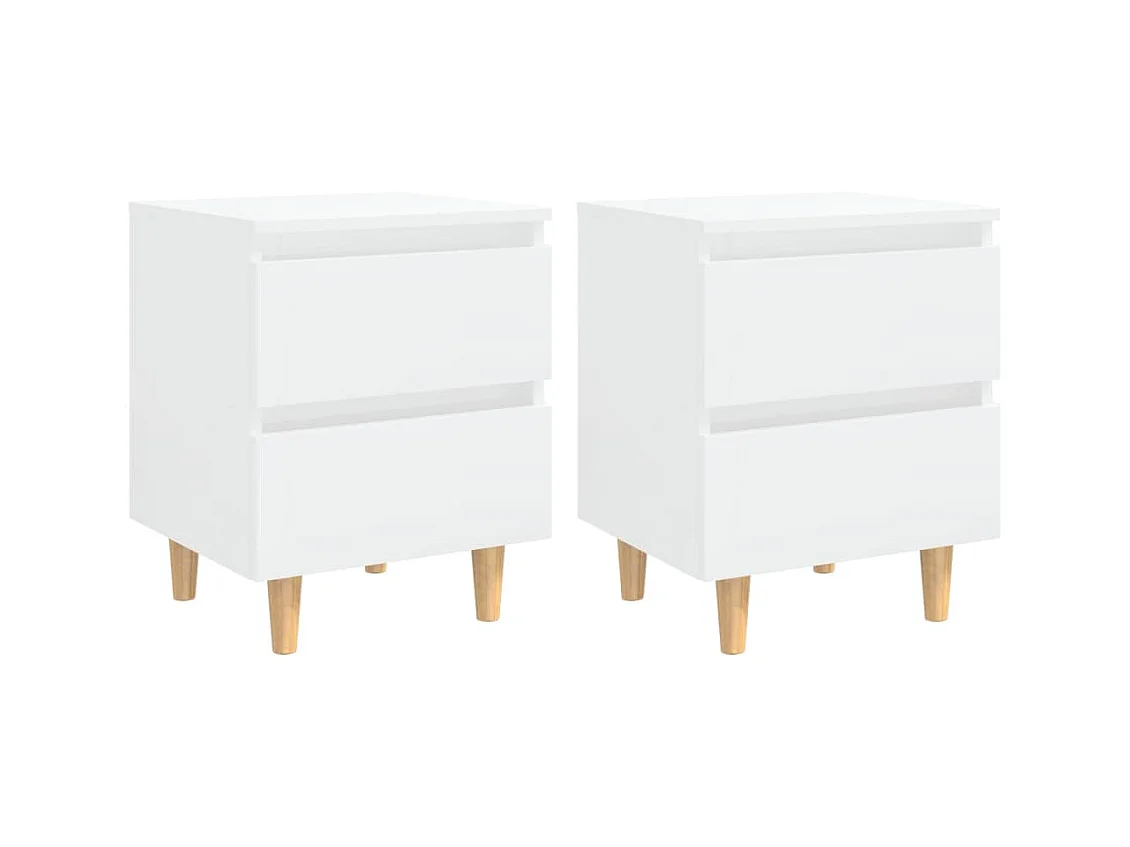 Tables de chevet pieds en pin 2 pcs Blanc brillant 40x35x50 cm