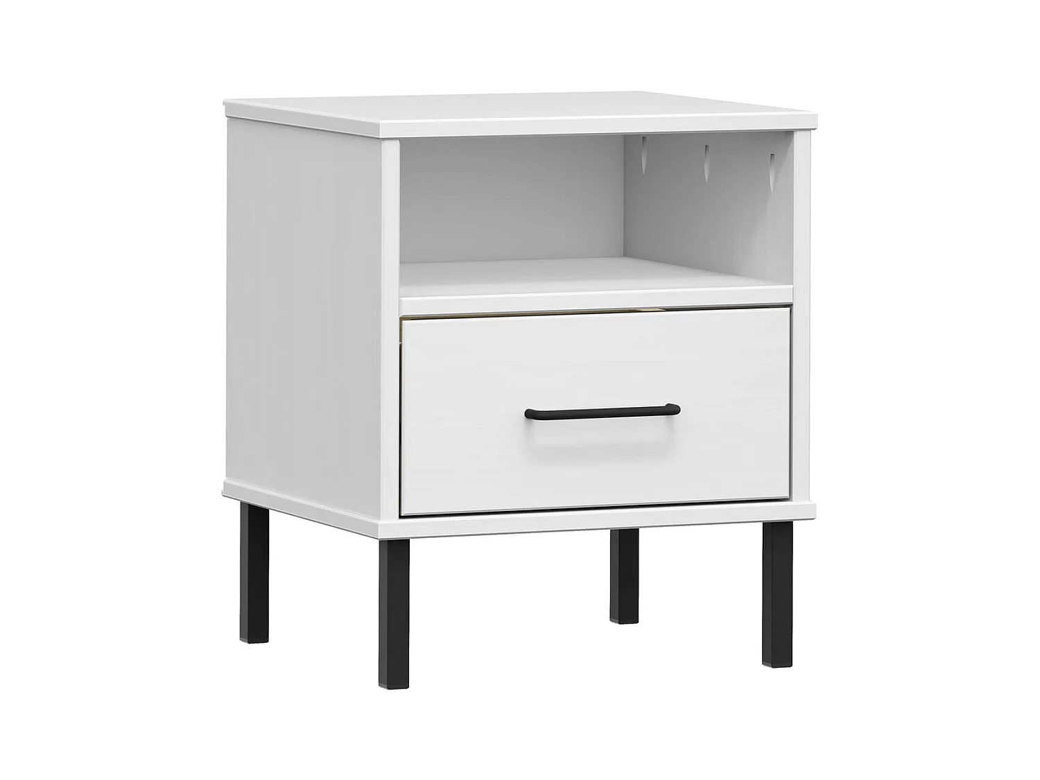 Table de chevet avec pieds en métal Blanc Bois pin massif OSLO