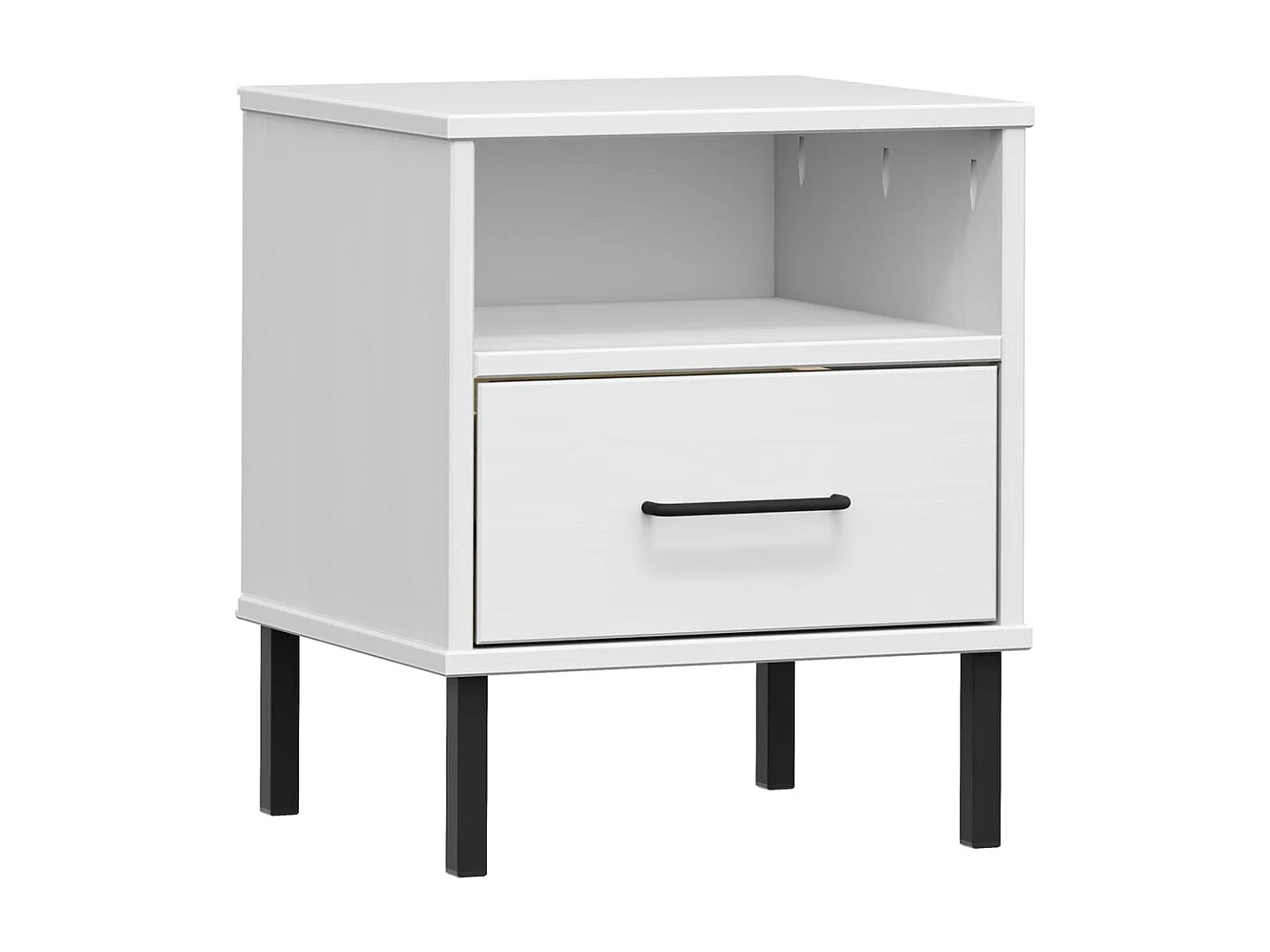 Table de chevet avec pieds en métal Blanc Bois pin massif OSLO