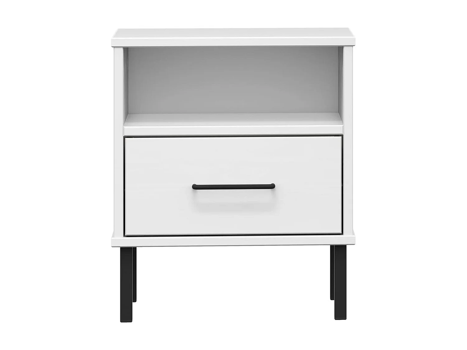 Table de chevet avec pieds en métal Blanc Bois pin massif OSLO