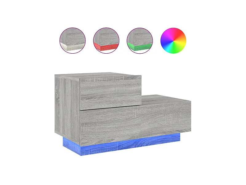 Table de chevet avec lumières LED sonoma gris 70x36x40,5 cm