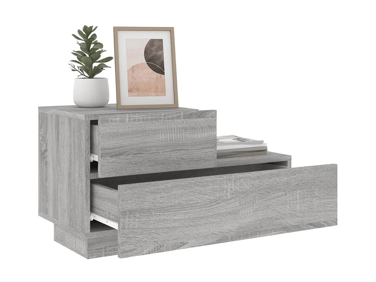 Table de chevet avec lumières LED sonoma gris 70x36x40,5 cm