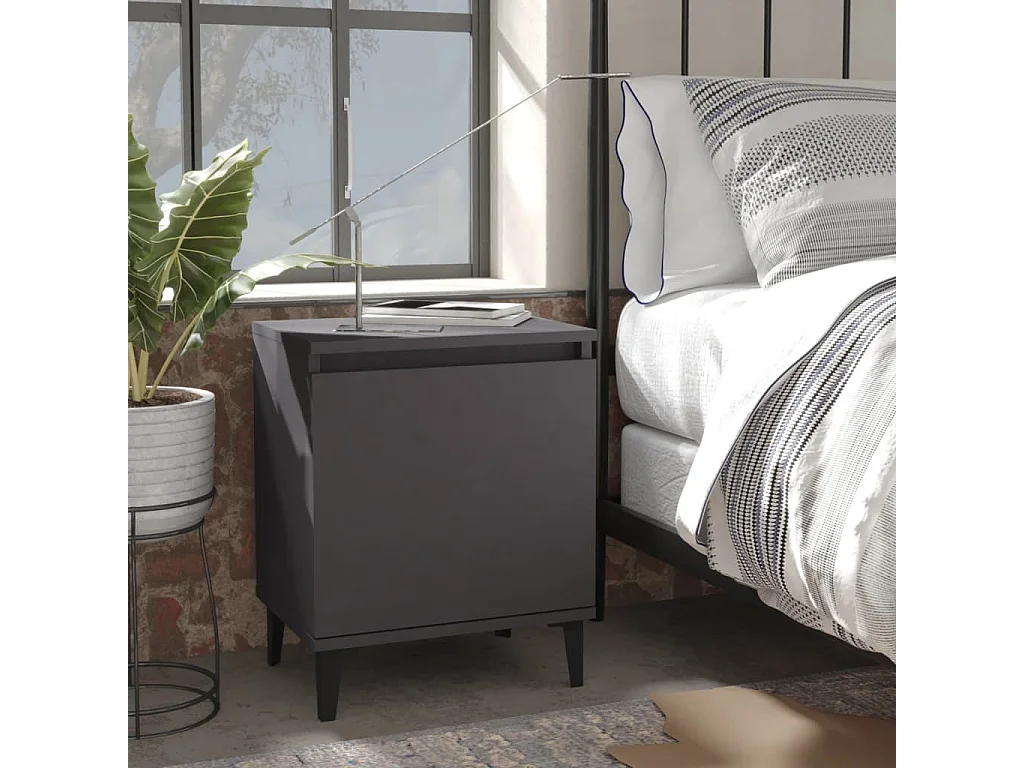 Table de chevet avec pieds en métal Gris 40x30x50 cm