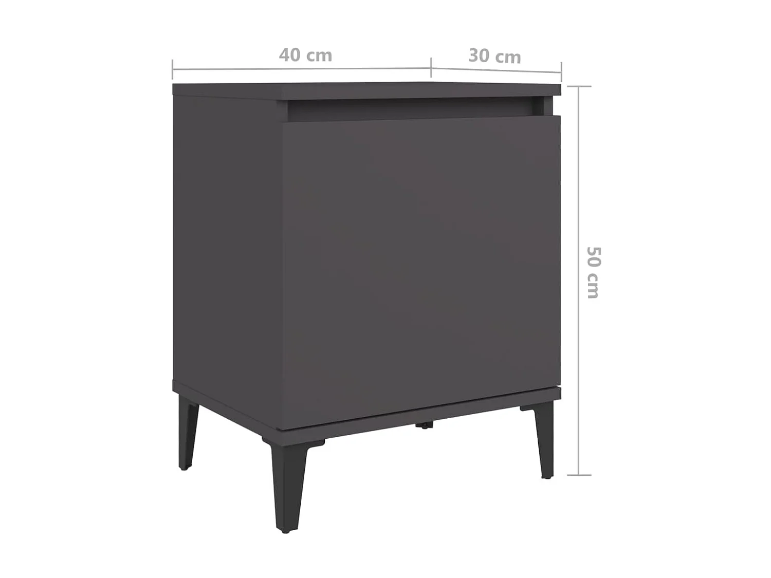 Table de chevet avec pieds en métal Gris 40x30x50 cm