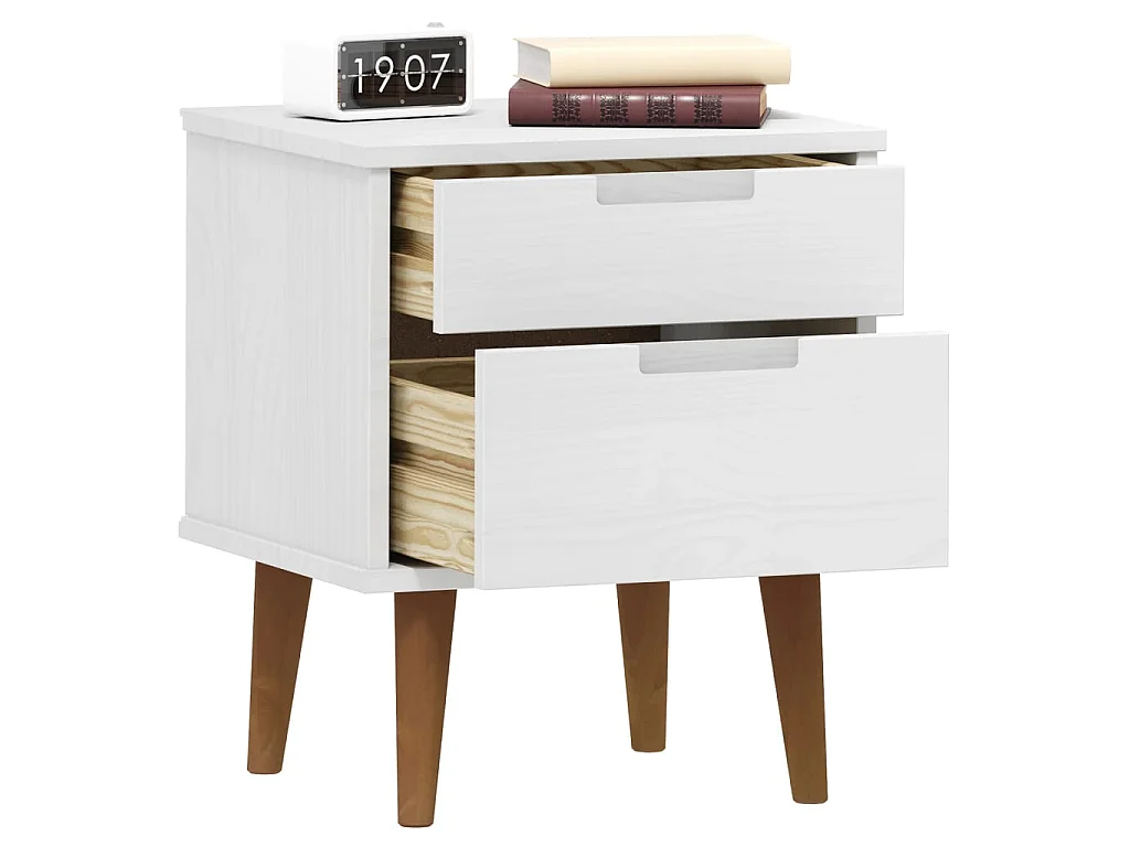 Mesa de cabeceira MOLDE branca 40x35x48 cm madeira maciça de pinho