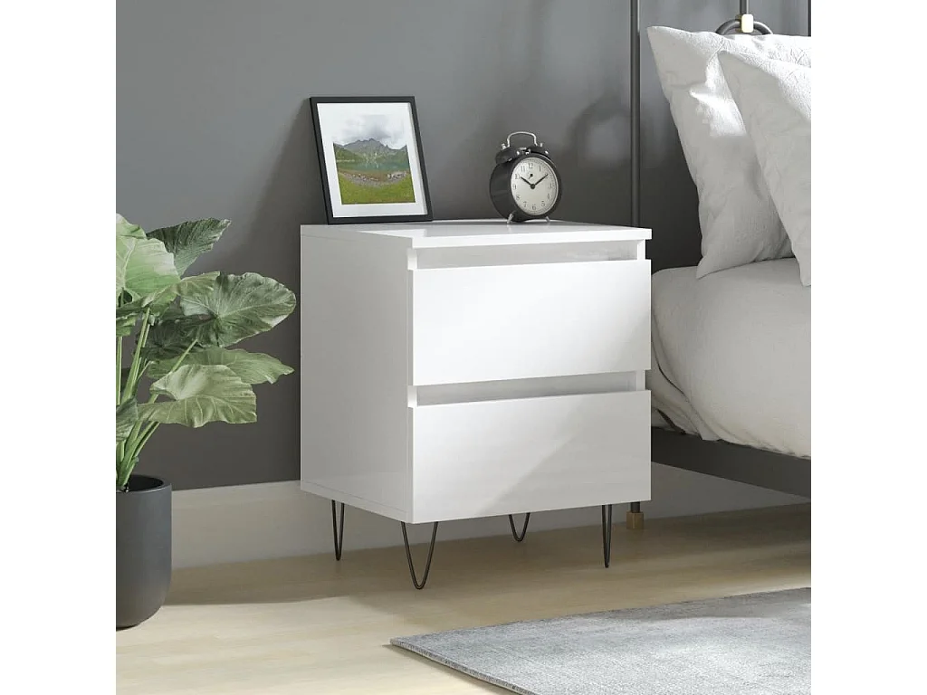 Table de chevet Blanc brillant 40x35x50 cm Bois d’ingénierie