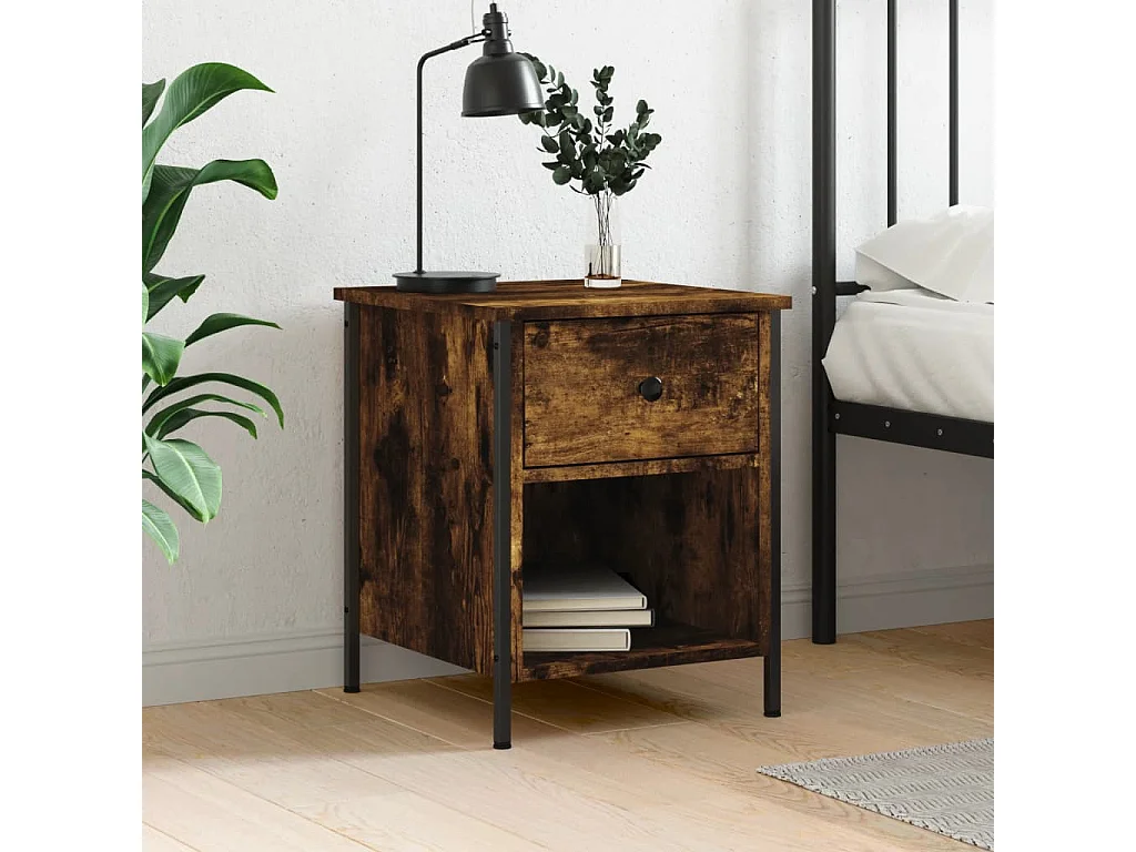 Mesita de noche roble ahumado 40x42x50 cm madera contrachapada