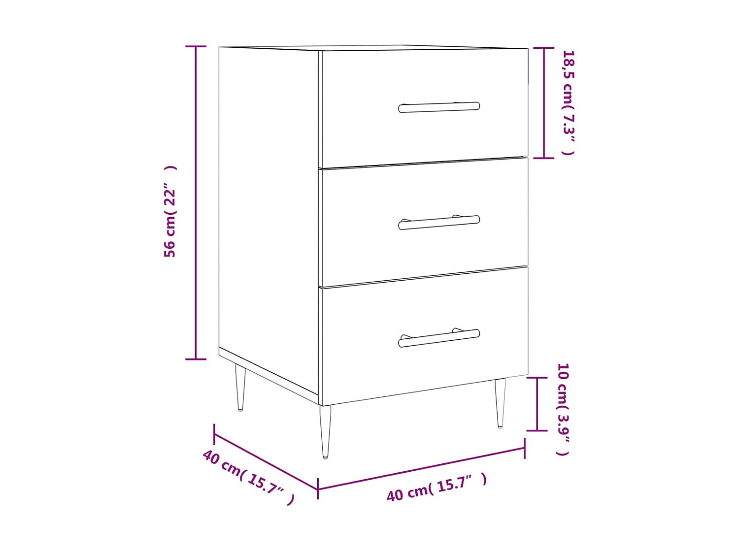 Nachttisch aus geräucherter Eiche, 40 x 40 x 66 cm, Holzwerkstoff
