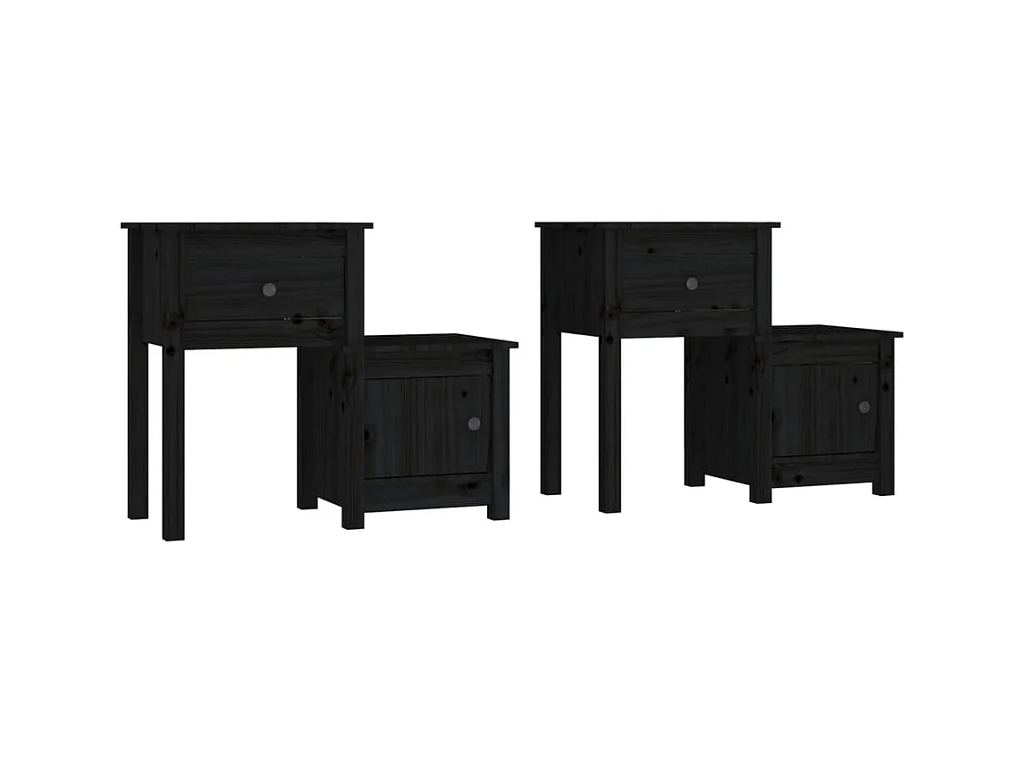Tables de chevet 2 pcs Noir 79,5x38x65,5 cm Bois de pin massif