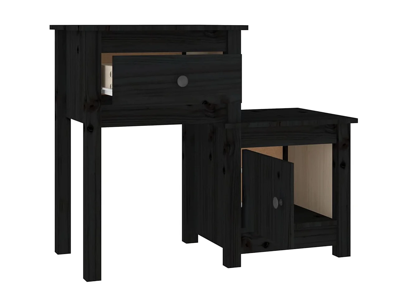 Tables de chevet 2 pcs Noir 79,5x38x65,5 cm Bois de pin massif