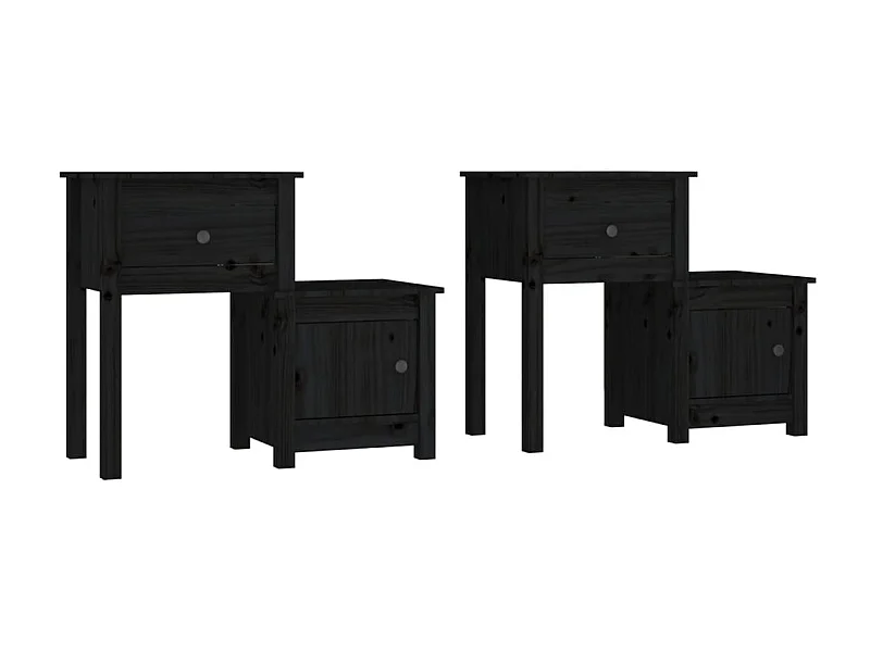 Tables de chevet 2 pcs Noir 79,5x38x65,5 cm Bois de pin massif