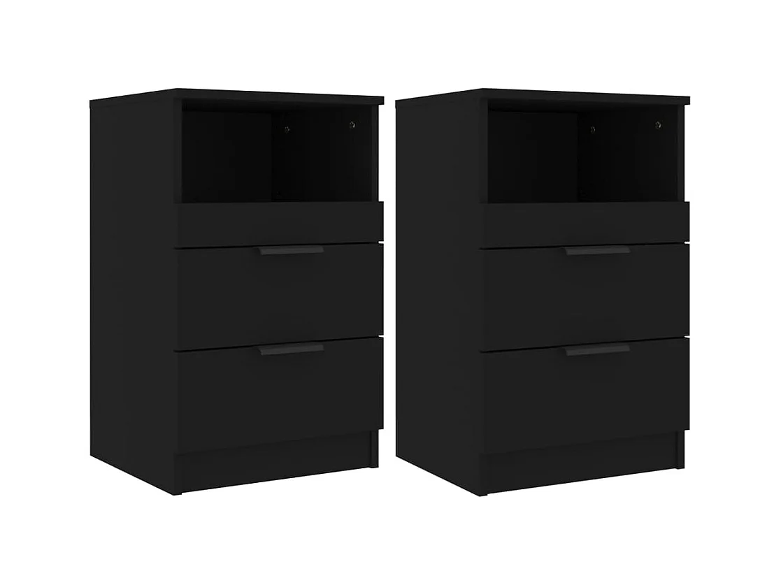 Tables de chevet 2 pcs Noir Bois d'ingénierie